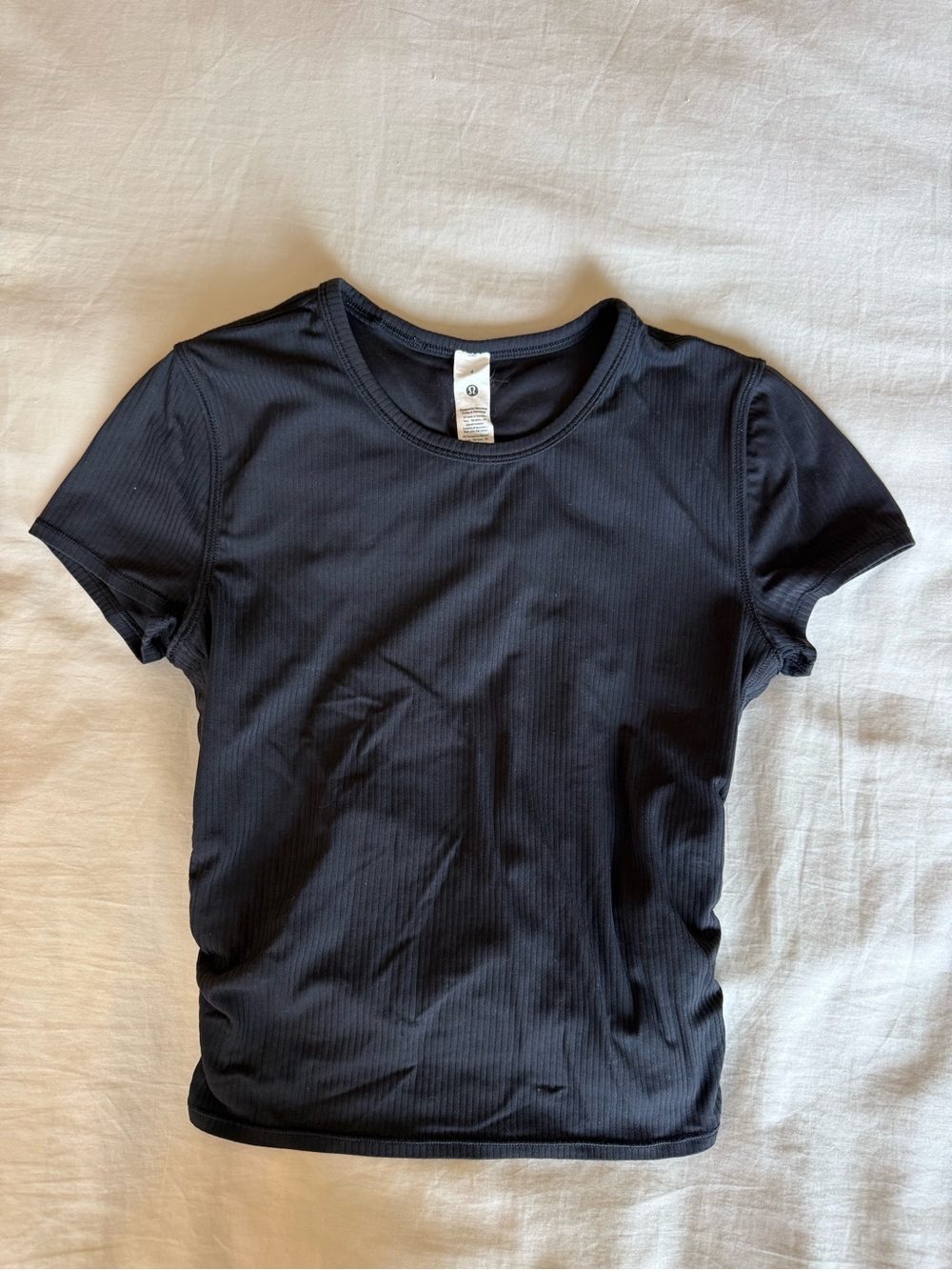 lululemon athletica Black Ribbed All It Takes Back Twist Short Sleeve Top